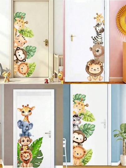 Lindo adhesivo de puerta con animales apilados (mono, elefante, jirafa), de material PVC removible para decoración de dormitorio, pared del hogar, regalo de cumpleaños, graduación - Fácil de pegar, decorativo y fácil de instalar