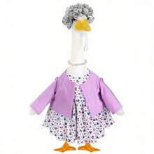 Old Lady Costume Outfit For Porch Goose Statue Glasses Curly Wig Floral Print Dress Cardign And Pearl Necklace Set - 5件 - 查看 1