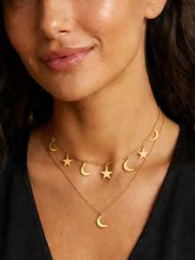 1件新款创意极简星月新月流苏项链 - 金黃色 - 查看 1