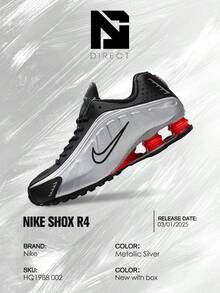 Nike Shox R4 Black Metallic Silver (2025) – Men's Lifestyle Sneakers – Shoes For Man -Vintage-Spring & Summer-Inspired Running Shoes, Shock-Absorbing Comfort, Gym To Streetwear Casual Wear-Easter Gift– HQ1988 002 - 金屬銀 - 查看 6