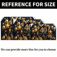 这款黑金主题40岁生日背景幕布，包含闪亮的金色数字、生日装饰、黑金气球和一个礼盒。采用涤纶面料制成，无需电源。适用于40岁生日派对，室内客厅/室外草坪皆可。可用作墙面装饰或派对用品，营造奢华氛围。这款带有生日快乐元素的背景幕布，适合室内外派对。 - 彩色 - 查看 4