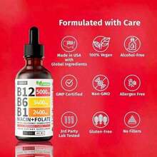 Bestseller!Vitamin B12 Raspberry Liquid Supplement Drops With B6, B1, Niacin & Folate - Edible Support For Energy, Brain & Heart, Non-GMO & Gluten-Free, 4 Fl Oz.Supplement Vitamin,Free Shipping. - 1 Piece - View 2