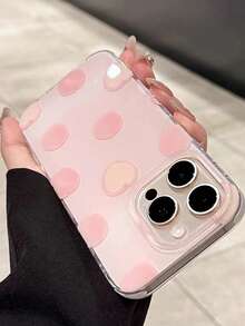 1 pieza Funda protectora de teléfono a prueba de golpes con cobertura completa y estampado de lunares en color rosa melocotón compatible con iPhone 11/12/13/14/15/16/17/Pro Max - Rosa - Ver 5