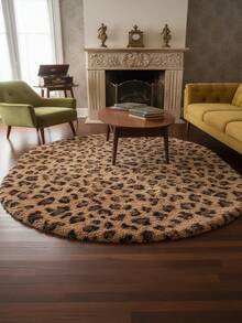 1 Peça Tapete Decorativo Oval de Pelúcia Sintética com Estampa de Onça, Tapete Decorativo, Decoração de Quarto, Tapete Pequeno, Carpete, Decoração Doméstica, Tapete de Sala de Estar, Tapete Pequeno de Sala de Estar, Tapete de Quarto, Decoração Doméstica de Sala de Estar, Tapete para Área Externa, Tapete Lavável - Multicolorido - Visão 3