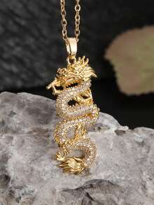 1件装龙形吊坠项链，男女皆宜，朋克风时尚饰品，镶嵌合成锆石，周年纪念礼物，母亲节礼物 - 龍項鍊 - 查看 7