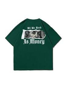 FRACTYR 男士夏季时尚简约美元印花短袖T恤 | 百搭街头休闲上衣 - 墨綠色 - 查看 3