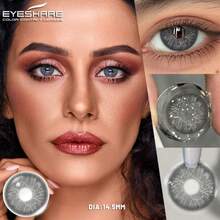 EYESHARE 1副灰色放大双眼自然年抛型大直径彩色隐形眼镜，适合约会或日常佩戴，蓝色镜片 - 琉森-灰 - 查看 3