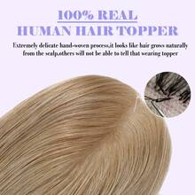 女士真人发片，3x4.5英寸，加大单丝底发片，增加头发稀疏人群的蓬松度，贴合头皮，Remy真人发片，浅金棕色，S12# - S12 - 查看 3