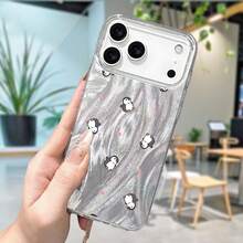 Funda de teléfono: 1 funda de moda y elegante con patrón de pingüino impreso y pintado, estilo de , imagen simple y linda, protección de cobertura total, funda de teléfono IMD de gasa de pluma con gran agujero, para iPhone 17 16 15 14 13 12 11 - Plateado - Ver 8