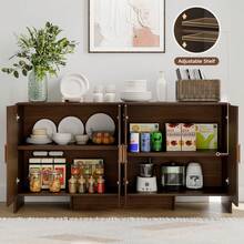 ONBRILL 60" Sideboard Buffet Cabinet With Storage, Curved Design Farmhouse Coffee Bar Cabinet With 4 Doors & Adjustable Shelves, Mid-Century Modern Sideboard Cabinet For Living Room, Kitchen, Hallway, Walnut - 棕色 - 查看 7