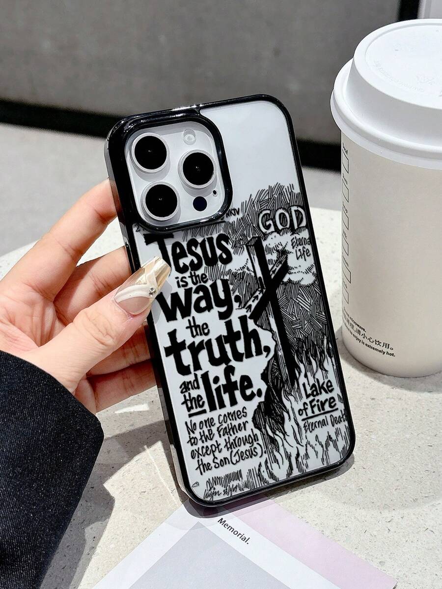 1pc Classic Slogan Design Protective Phone Case, Shockproof And Fashionable Phone Cover, Suitable For IPhone 17/17 Pro/17 Pro Max/16/11/13/15/15 Plus/15 Pro/15 Pro Max/12/14 Pro Max/11 Pro Max/12 Pro/12 Pro Max/13 Pro/13 Pro Max/14 Pro/14 Plus - Black - View 1