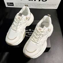 女士休闲厚底运动鞋，透气网布材质，缓震鞋底，系带设计，轻便舒适，春秋季时尚运动休闲鞋 - 卡其色 - 查看 7