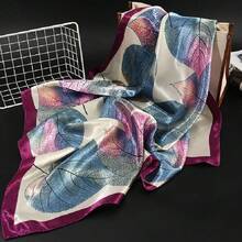 90 Simulated Silk Satin Scarf Silk Scarf Large Square Scarf Women's Autumn And Winter New Versatile Foreign Fashion Thin Shawl - 26#青枝綠葉 - 查看 6