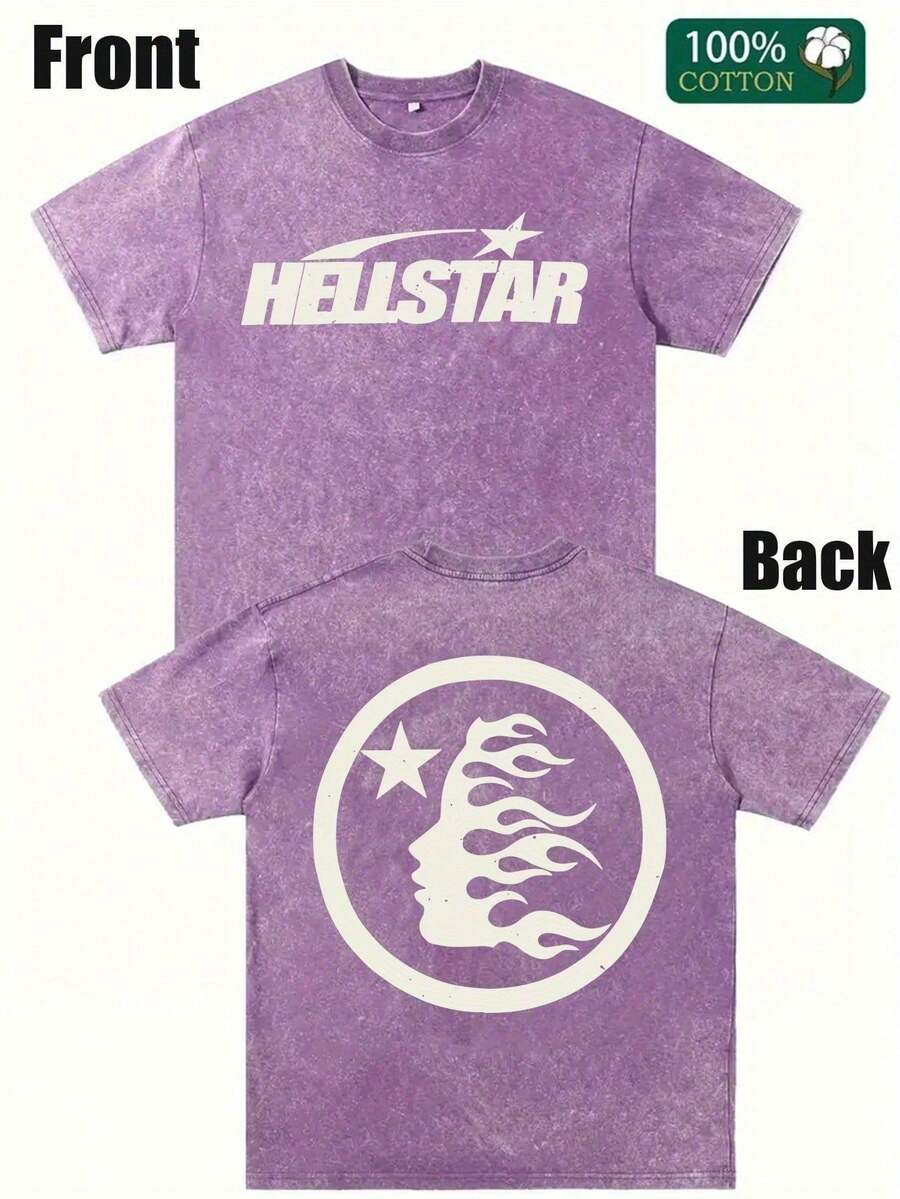 Star Print Tee Shirt, Tees For Men, Casual Short Sleeve T-Shirt For Summer - Màu tím - Xem 1