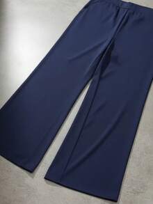 Calça Pantalona Cintura Alta Feminina em Helanca com Bolsos Conforto Luxuoso e Estilo Versátil - Azul 3697258 - Visão 6