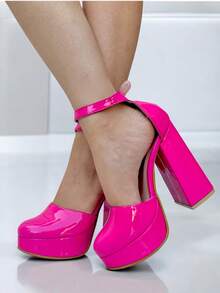 Women's Black High Heels, Closed Toe, Ankle Strap, Round Toe, Comfortable, Round Buckle, Party, Wedding, Spring-Summer Shoes. - 火龍果 - 查看 9