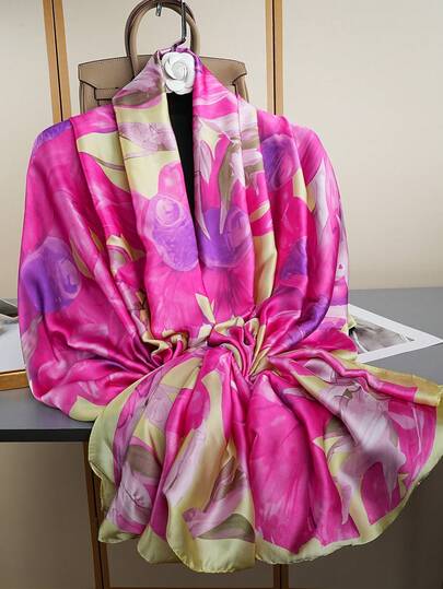 1条85*180厘米披肩围巾，奢华印花头巾，时尚领巾，女士多功能户外长围巾