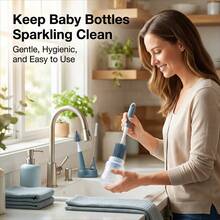 3PCS Baby Bottle Cleaning Brush Set, Soft Silicone 360° Bottle Brush With Straw Brush & Nipple Brush, Great For Travel And Daily Cleaning - Navy Blue - View 2