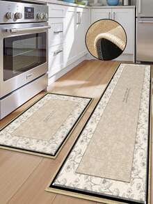 3.5mm Thick Soft Rubber Linen Kitchen Mat, French Vintage Farmhouse Style Absorbent Kitchen Rug With Sewn Edges To Prevent Peeling, Water-Absorbing And Easy To Clean Doormat, Suitable For Kitchen, Bathroom, Laundry Room, Hallway, Living Room And More - Multicolor - View 2