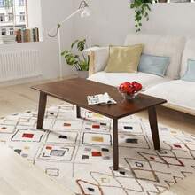 COSTWAY 47" X 23.5"X 17" Rectangular Coffee Table, Modern Coffee Table W/Rubber Legs, Tea Table, Wooden Sofa Table For Living Room, Versatile Cocktail Table, Easy Assembly Sofa Table, Brown - Khaki - View 1