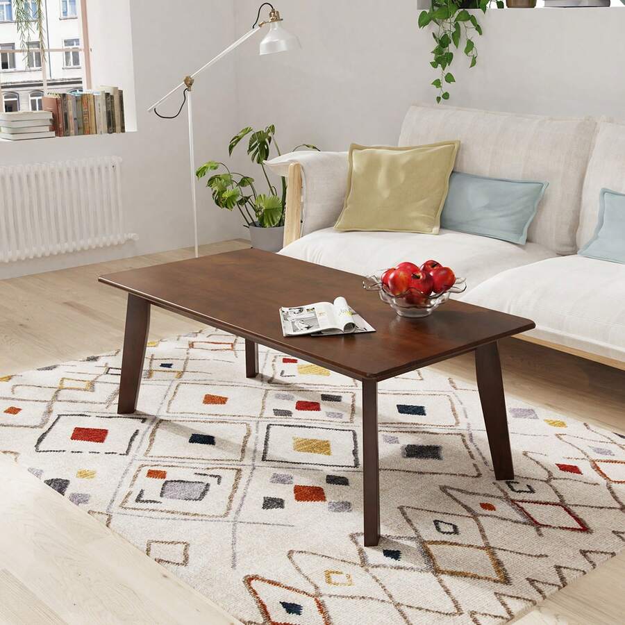 COSTWAY 47" X 23.5"X 17" Rectangular Coffee Table, Modern Coffee Table W/Rubber Legs, Tea Table, Wooden Sofa Table For Living Room, Versatile Cocktail Table, Easy Assembly Sofa Table, Brown - Khaki - View 1