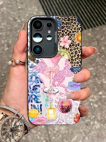 1pc Luxury Leopard Print Electroplated Button Anti-Drop Phone Case Compatible With Samsung Smartphones - Multicolor - View 1