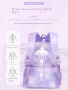 Girl's Backpack With Lunch Box, Suitable For Middle/Elementary School Students, Tie-Dyed Snowflake Design Backpack Set With Lunch Bag, Casual & Unique - Pink - View 5