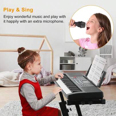 61 Key Kids Piano Toy With Adjustable Stand & Microphone - Multifunctional Electronic Keyboard With 16 Tones, 10 Rhythms, Recording & HD Screen, Educational Music Toy For Boys Girls Birthday Christmas Gift