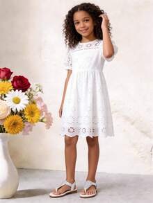 1 Pair Fashion Children's Flip-Flop Sandals, Girls' Silver Flat Sandals, Kids' Slip-On Sandals, Suitable For Summer Casual, Beach Travel, Elementary School Students, Classic Student Shoes, Daily Wear Sandals - White - View 3