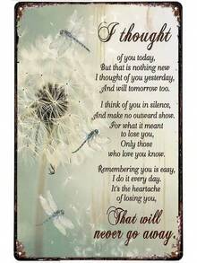 Home Decoration Tin Metal Signs Dragonfly Dandelion I Thought Of You Today Iron - 1 - 查看 2