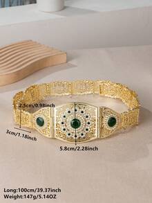 1pc Middle Eastern Style Long Dress Waist Belt, Square Hollow Carved Gold-Plated Adjustable Length, Arabic Bride Wedding Kaftan Waistband - One Size - View 6