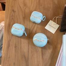 Ocean Minimalist Blue Tie Dye Single Line Goldfish Design Earphone Case, Compatible With Huawei Freebuds 7i, Freebuds 2 New Version, Freebuds SE3, Freebuds 5i, Pro 3 Cute Korean Style Earphone Case - Blue - View 7