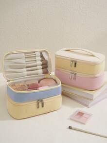 Bolsa de Maquiagem de Veludo Cotelê com Abertura Larga e Muitos Bolsos, Bolsa de Cosméticos Macia e Felpuda, Organizador de Maquiagem Multifuncional para Mulheres com Compartimentos de Tela, Organizador Portátil de Viagem e Negócios para Cuidados com a Pele que Comporta Batons, Cosméticos, Pincéis de Maquiagem, Bolsa de Maquiagem com Zíper de Cor Sólida e Tecido Durável, Bolsa de Vaidade para Armazenamento no Banheiro e Bancada, Bolsa de Maquiagem de Uso Diário para Casa, Escola, Escritório, Viagem, Férias, Volta às Aulas - Básico - Visão 10