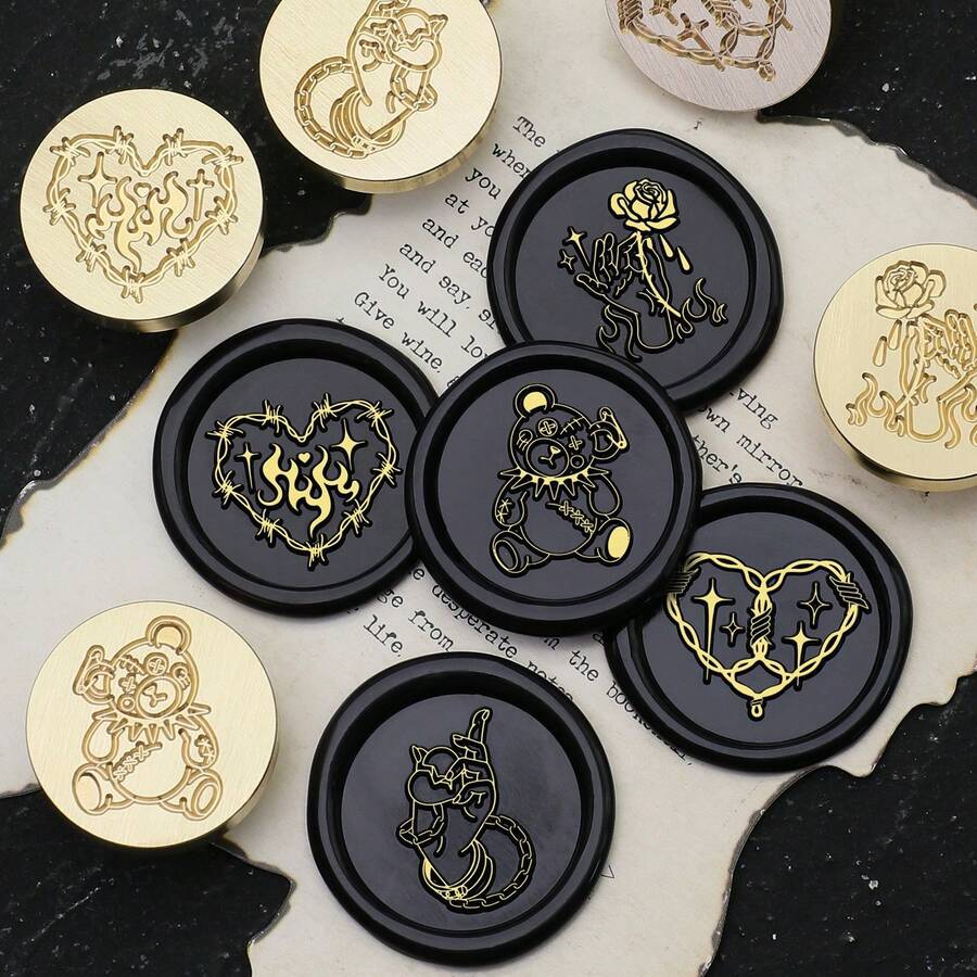 Con dấu sáp hình gấu Punk Love Bear, đầu đồng - Hoàn hảo cho thư tình, thiệp mời, thiệp chúc mừng, nhật ký, album ảnh, đồ thủ công tự làm. - vàng - Xem 1