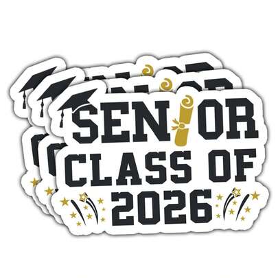 60张2026毕业季贴纸，2026装饰贴纸，2026届毕业生贴纸 - 乙烯基材质，适用于笔记本电脑、水瓶、手机、车窗、头盔、派对礼品标签