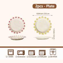 10英寸陶瓷餐盘，2个装，香蕉苹果可爱图案，哑光乡村风格陶器，带边餐盘/牛排盘/沙拉盘/意面盘/盛菜盘，适合家用/节日礼物/返校季，微波炉和洗碗机适用 - 霧面白 - 查看 4