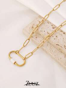 1 pezzo Collana alla moda in acciaio inossidabile con fibbia ellittica colorata per gioielli da donna, collana a catena con fermaglio a geometria per decorazione quotidiana, regalo per la migliore amica - collana - Visualizzare 10