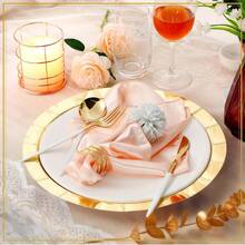 100/50/25/10个金色加厚可重复使用餐盘，甜点盘，蛋糕盘，优雅抛光金属边，防水耐用，一次性餐盘，适用于野餐、晚餐、派对、情人节、开胃菜 - 金色 - 查看 7