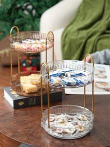 Bộ 1 khay tròn hai lớp bằng acrylic, không vỡ, xoay 360°, dùng để đựng đồ ăn nhẹ/trái cây/bánh ngọt, khay đựng đồ trang điểm, thích hợp để đựng gia vị trong bếp, mỹ phẩm trong phòng tắm, hoặc để trên bàn phòng khách. - Nhiều màu - Xem 6