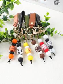 1pc Minimalist & Practical Leather Keychain With Sports-Themed Silicone Bead Design, Fits Various Keys - Multicolor - View 2