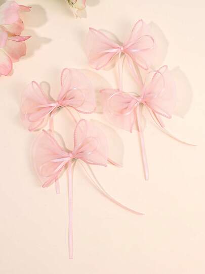 4pcs Pink Mesh Bow Hair Clips For Girls Solid Color Tulle Hair Bows Coquette Aesthetic Sweet Alligator Clips Ballet-Style Girls Gifts Hair Barrettes Wedding Birthday Party Hairpins Ramadan Teens Hair Accessories Eid Gift For Girls