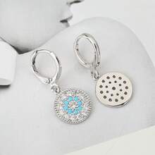 1 Pair Round Pendant Turquoise & Clear Zirconia Huggie Drop Earrings, Gold-Tone Sparkling Bohemian Jewelry - Round Earrings - View 3