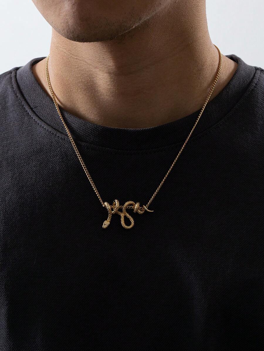 1件独特暗黑系金属蛇纹项链，情人节男友礼物（不含礼盒） - 金黃色 - 查看 1