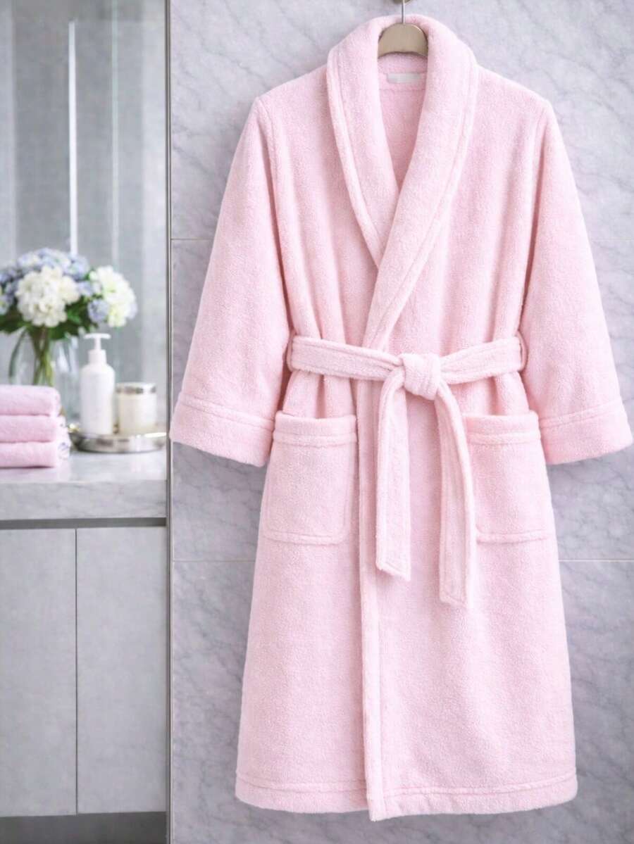 Bộ áo choàng tắm cao cấp – 2 món – Kích cỡ S/M/L/XL/XXL – 70% cotton 30% polyester – Sản xuất tại Thổ Nhĩ Kỳ - Hồng - Xem 1