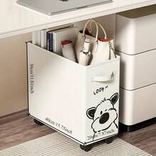 Cute Animal Design Mobile Storage Cart, 360° Rotation, Detachable Under-Desk Organizer With Wheels, Office Supply Trolley, Laundry Basket - white - 查看 4