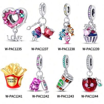 1 Piece Silver Plated Afternoon Tea-Heart Shaped Donut Ice Cream Cream Milk Tea Cups Set Of 3 Specialty Candy String Exquisite Ice Cream Cups French Fries Beads Gummy Bears Two Pieces Coffee Mugs Strawberry Genie Pendant Suitable For Original Serpentine Bracelet Necklace Bracelet Beads DIY Jewelry Making Luxury Girlfriends Gift