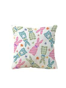 1pc/4pcs Rabbit & Easter Egg Print Pillow Cover, Home Decor Sofa Cushion Cover, Bedroom Headrest Pillow Slip, Car Seat Lumbar Cushion Cover, Room Decor - Multicolor - View 12