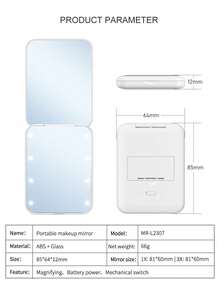 Gương trang điểm cầm tay, độ phóng đại 1X/3X, có đèn LED, pin tích hợp, thiết kế nhỏ gọn, vừa vặn trong ví/túi, lý tưởng cho du lịch hoặc làm quà tặng. - trắng - Xem 7