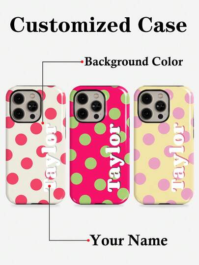 1pc Customized Minimalist Polka Dot Name & Letter 2-In-1 Glossy Filmic Hard Phone Case Cover Compatible With IPhone 11/12/13/14/15/16 17 Pro Max
