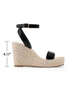 Women's Espadrille Wooden Heeled Wedge 4.17-Inch Platform Sandals Open Toe Adjustable Buckle Ankle Strap Comfortable Fashion Dressy Summer Shoes - 黑色 - 查看 5